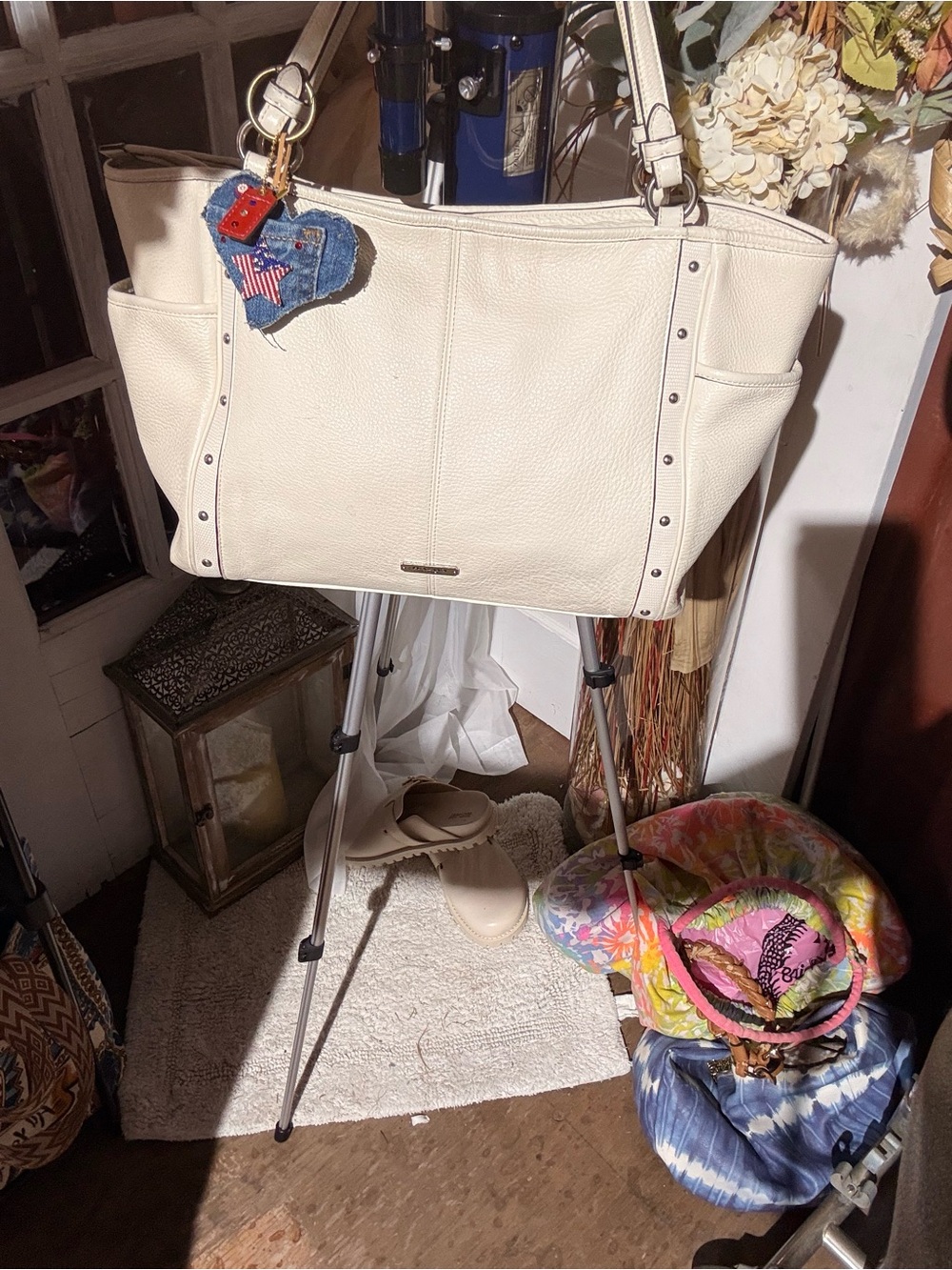 Coach Cream Pebbled Leather Shoulder Tote CHARM NOT INCLUDED